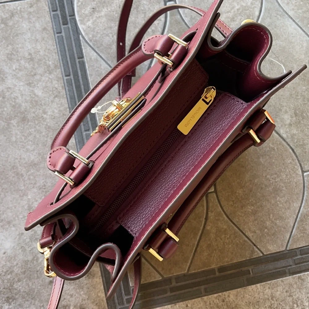 Michael Kors Hamilton Small Satchel Shoulder Crossbody Bag Dark Cherry NWT